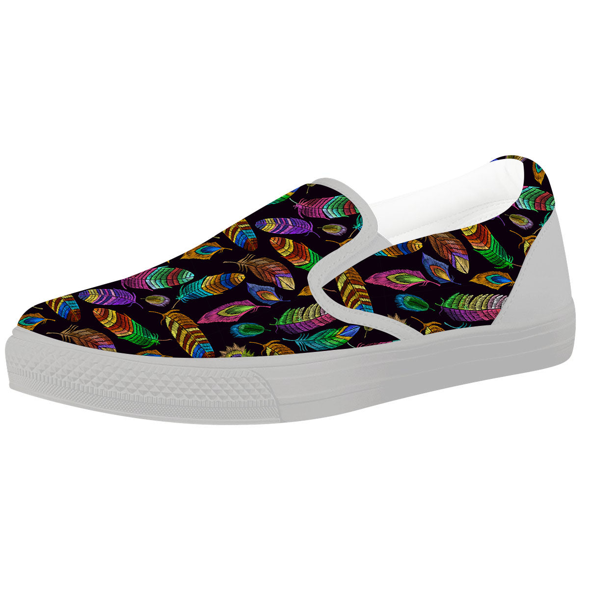 Feather Native Print Pattern White Slip On Shoes-grizzshop