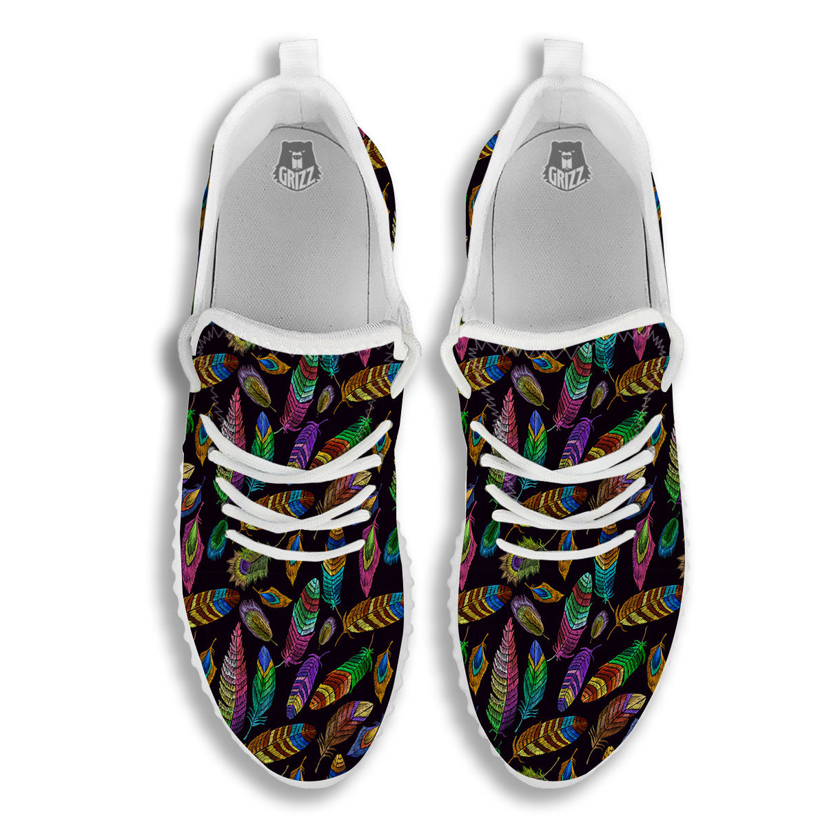 Feather Native Print Pattern White Walking Shoes-grizzshop