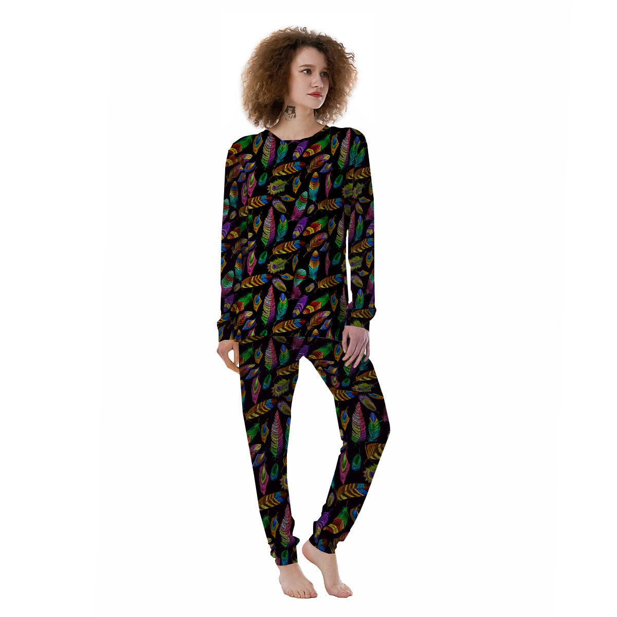 Feather Native Print Pattern Women's Pajamas-grizzshop
