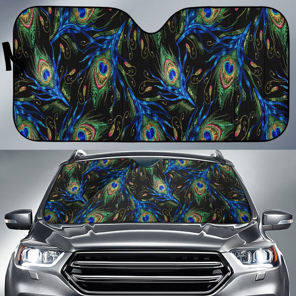 Feather Peacock Pattern Print Car Sun Shade-grizzshop