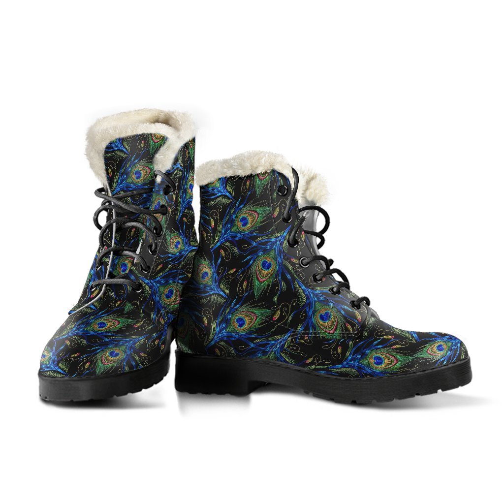Feather Peacock Pattern Print Comfy Winter Boots-grizzshop