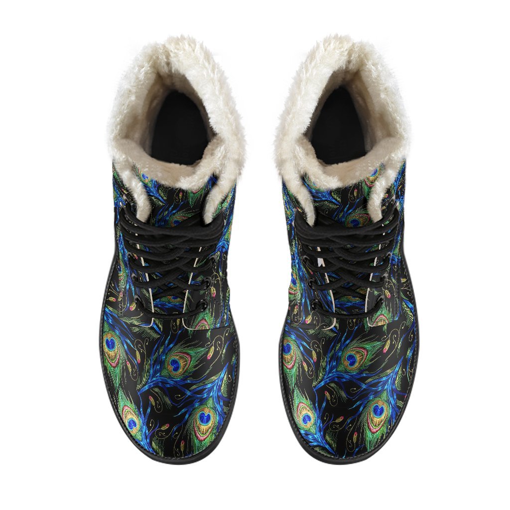 Feather Peacock Pattern Print Comfy Winter Boots-grizzshop