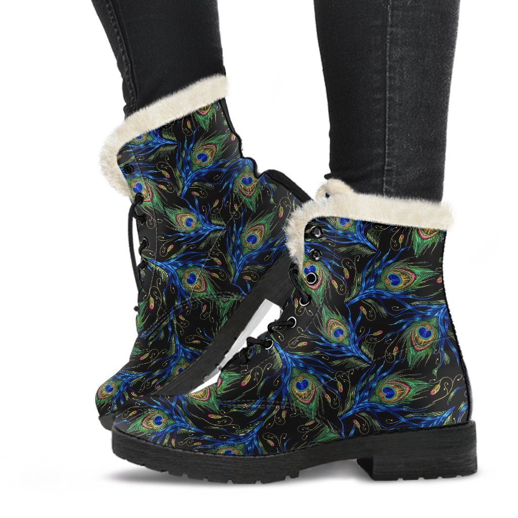 Feather Peacock Pattern Print Comfy Winter Boots-grizzshop