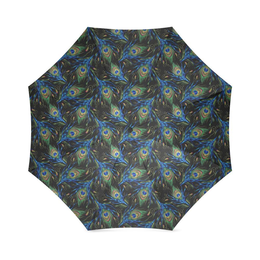 Feather Peacock Pattern Print Foldable Umbrella-grizzshop