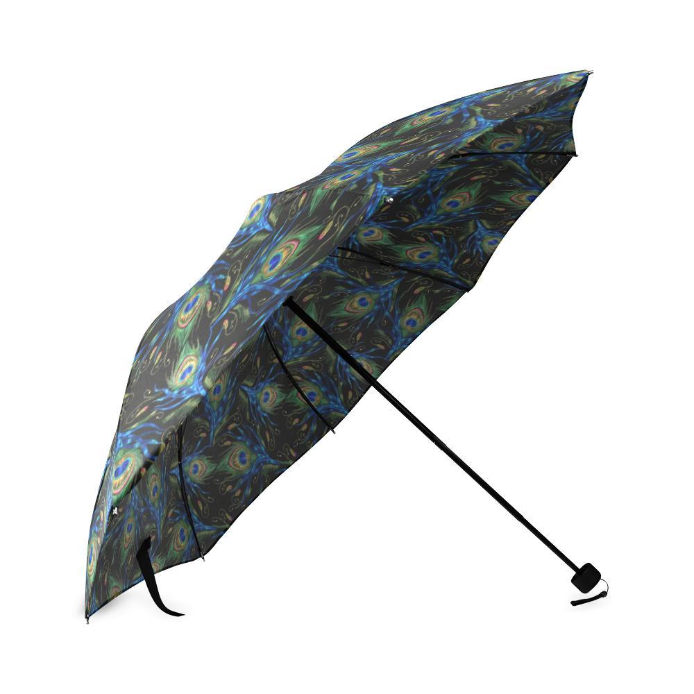 Feather Peacock Pattern Print Foldable Umbrella-grizzshop
