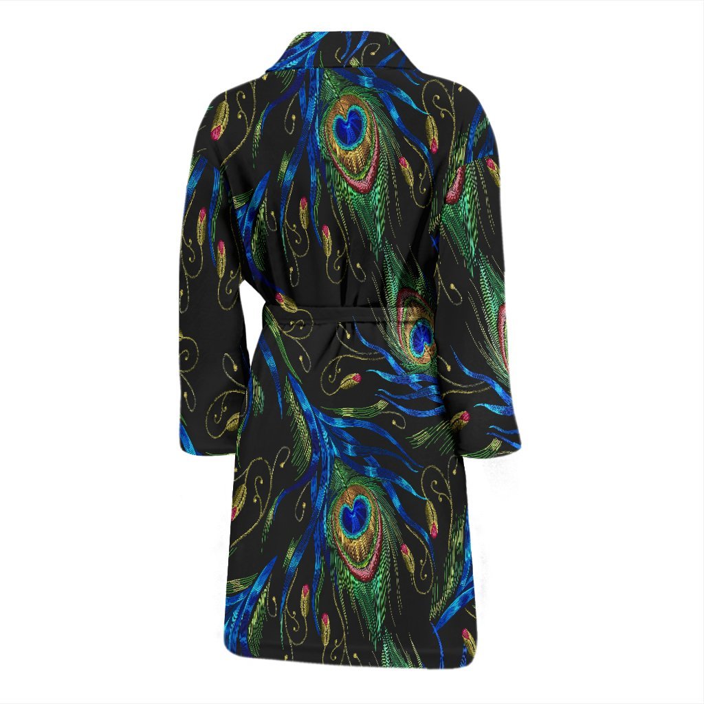 Feather Peacock Pattern Print Men Long Robe-grizzshop