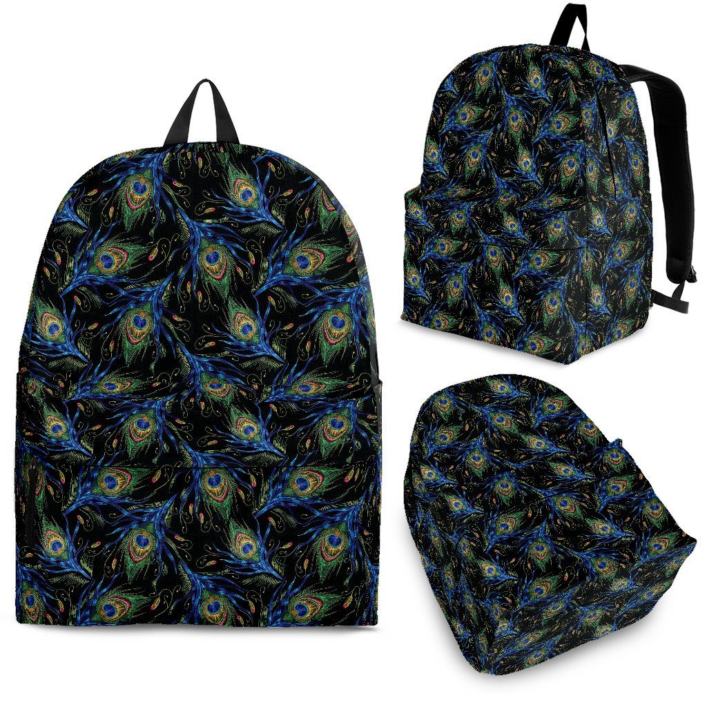 Feather Peacock Pattern Print Premium Backpack-grizzshop