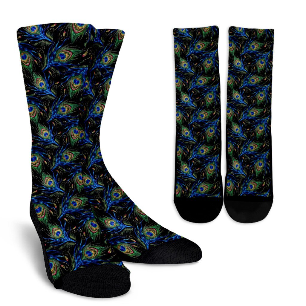 Feather Peacock Pattern Print Unisex Crew Socks-grizzshop