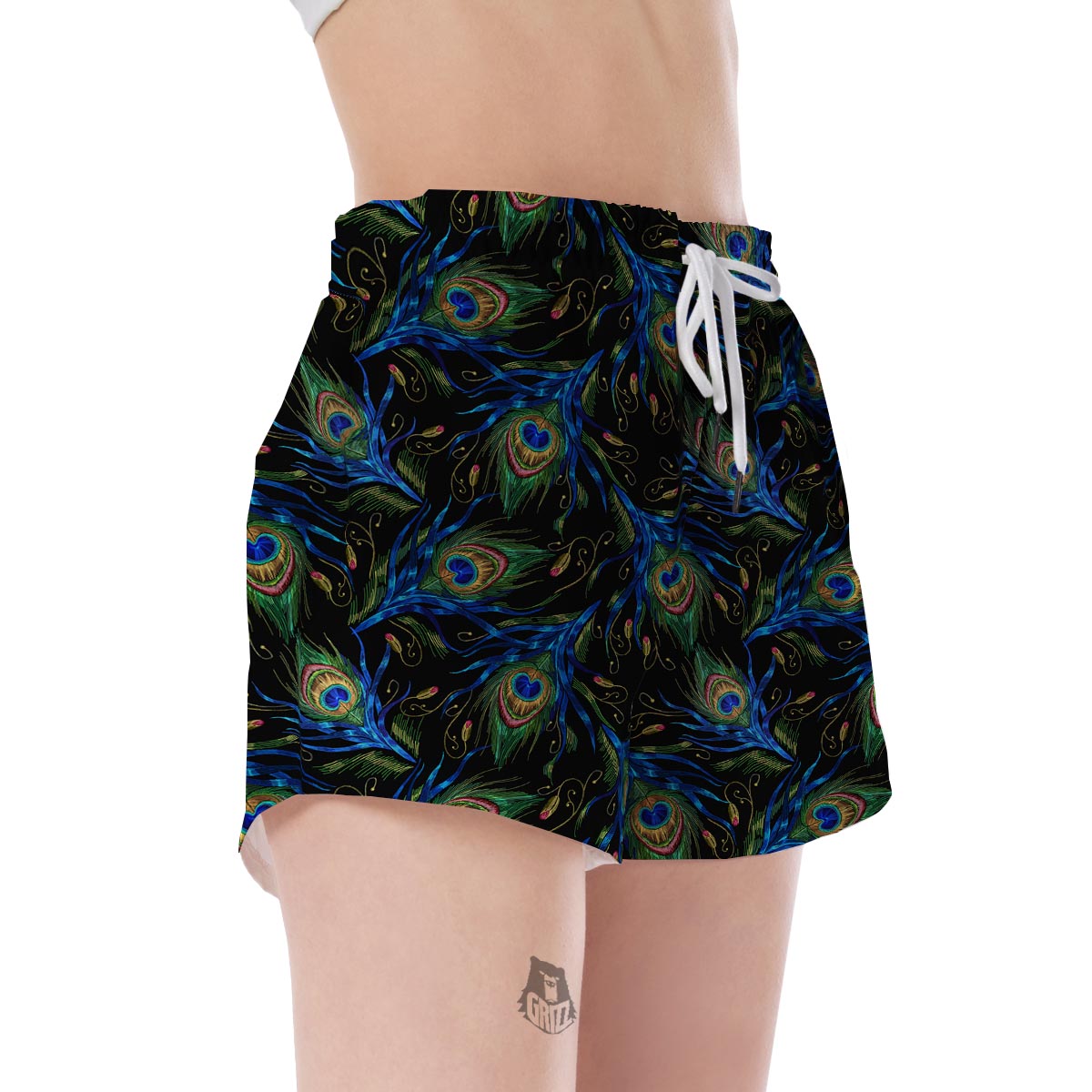 Feather Peacock Pattern Print Women's Shorts-grizzshop