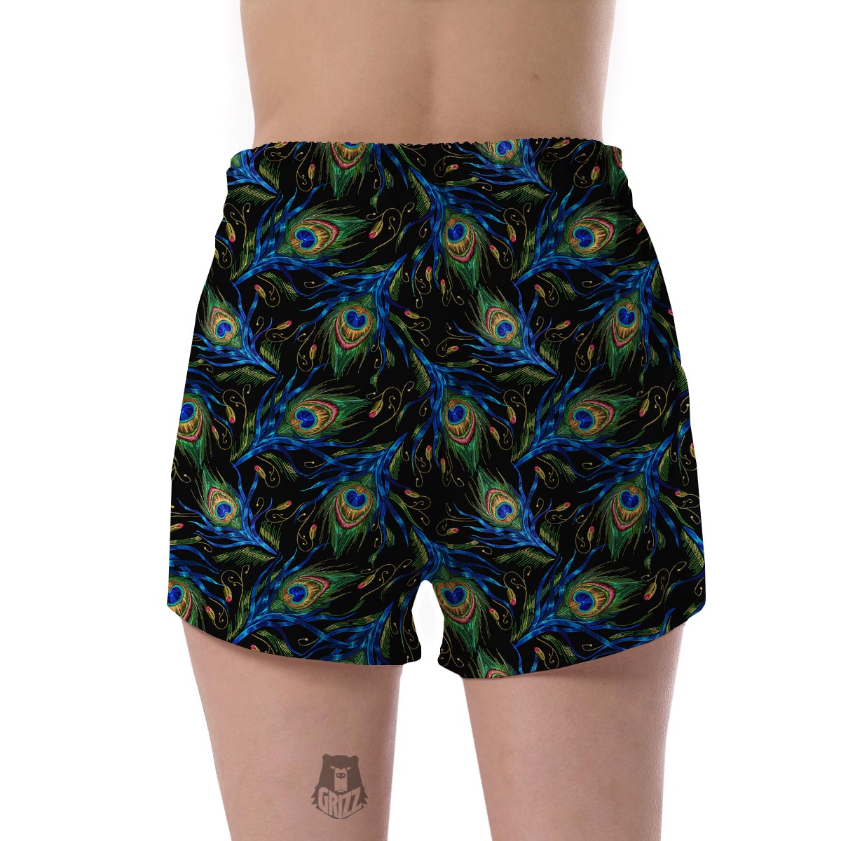 Feather Peacock Pattern Print Women's Shorts-grizzshop