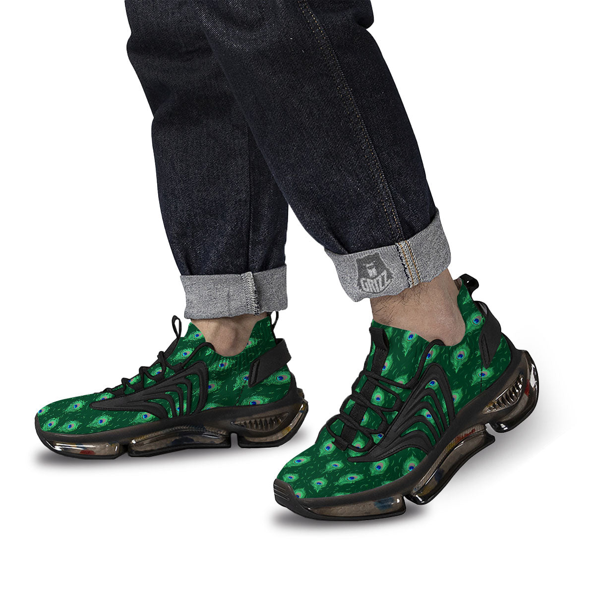 Feather Peacock Print Pattern Black Gym Shoes-grizzshop