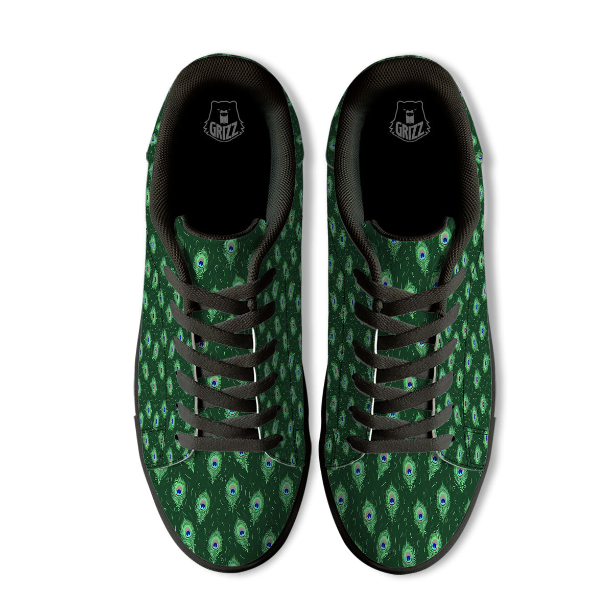 Feather Peacock Print Pattern Black Low Top Sneakers-grizzshop