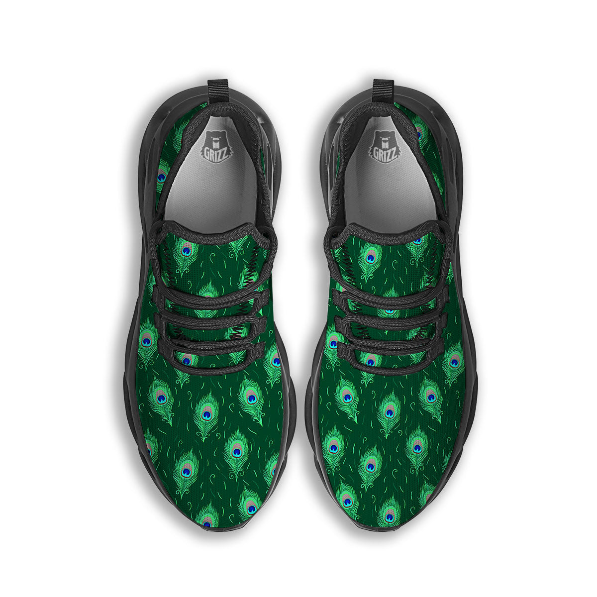 Feather Peacock Print Pattern Black Running Shoes-grizzshop