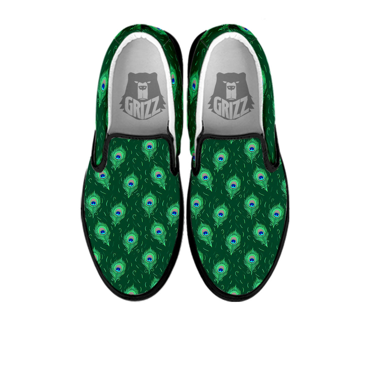Feather Peacock Print Pattern Black Slip On Shoes-grizzshop