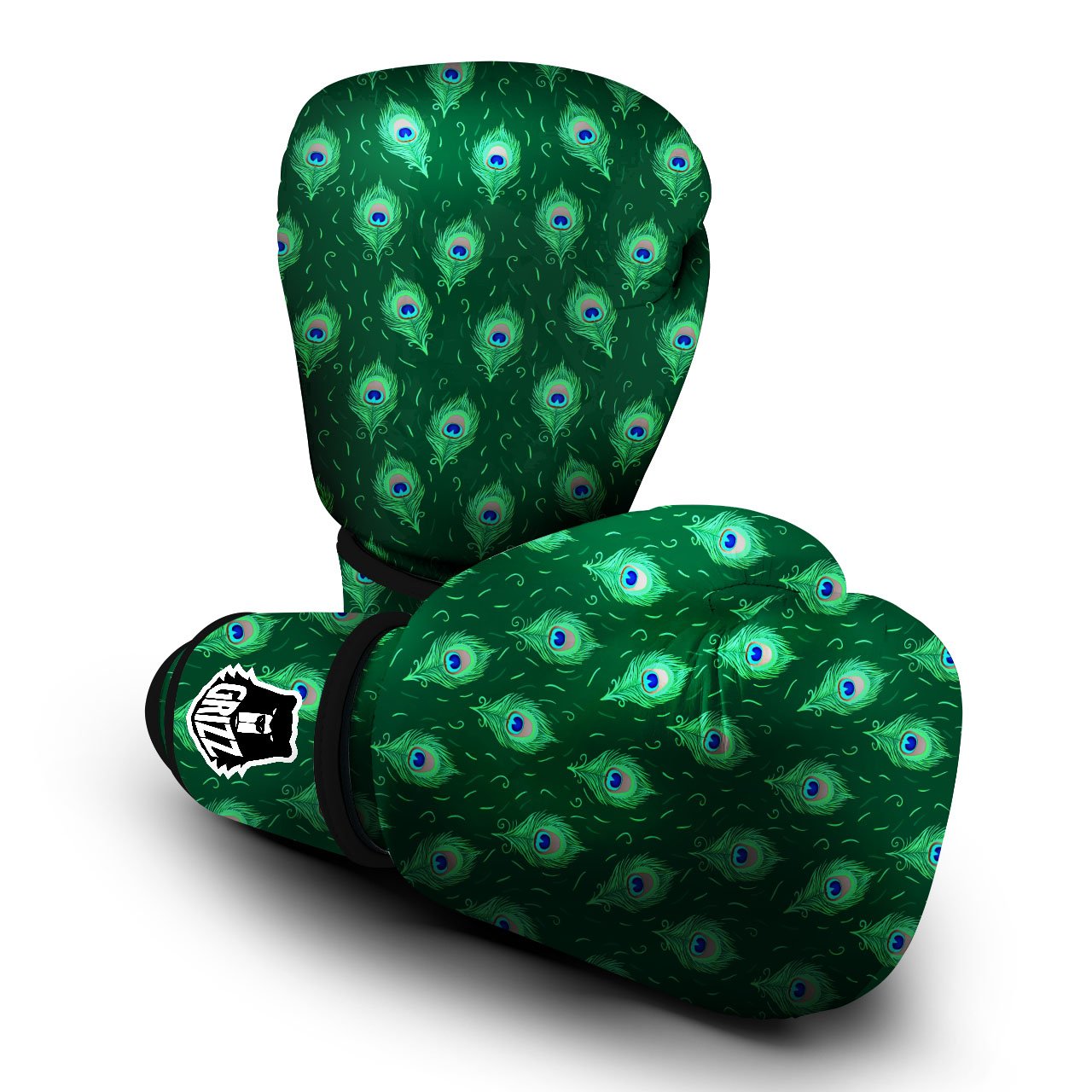 Feather Peacock Print Pattern Boxing Gloves-grizzshop