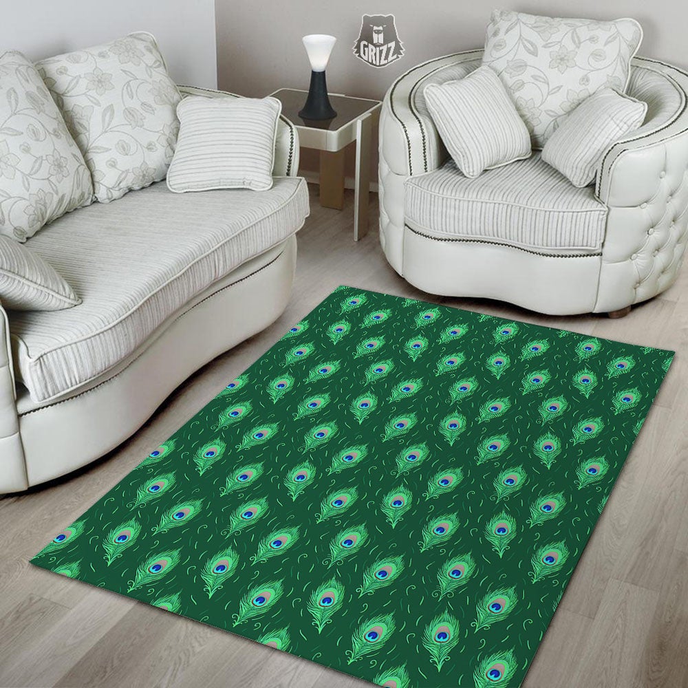 Feather Peacock Print Pattern Floor Mat-grizzshop