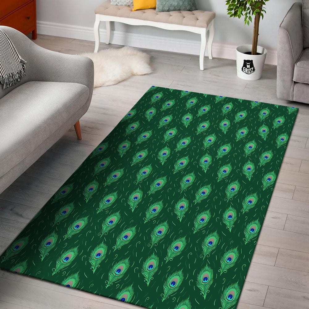 Feather Peacock Print Pattern Floor Mat-grizzshop