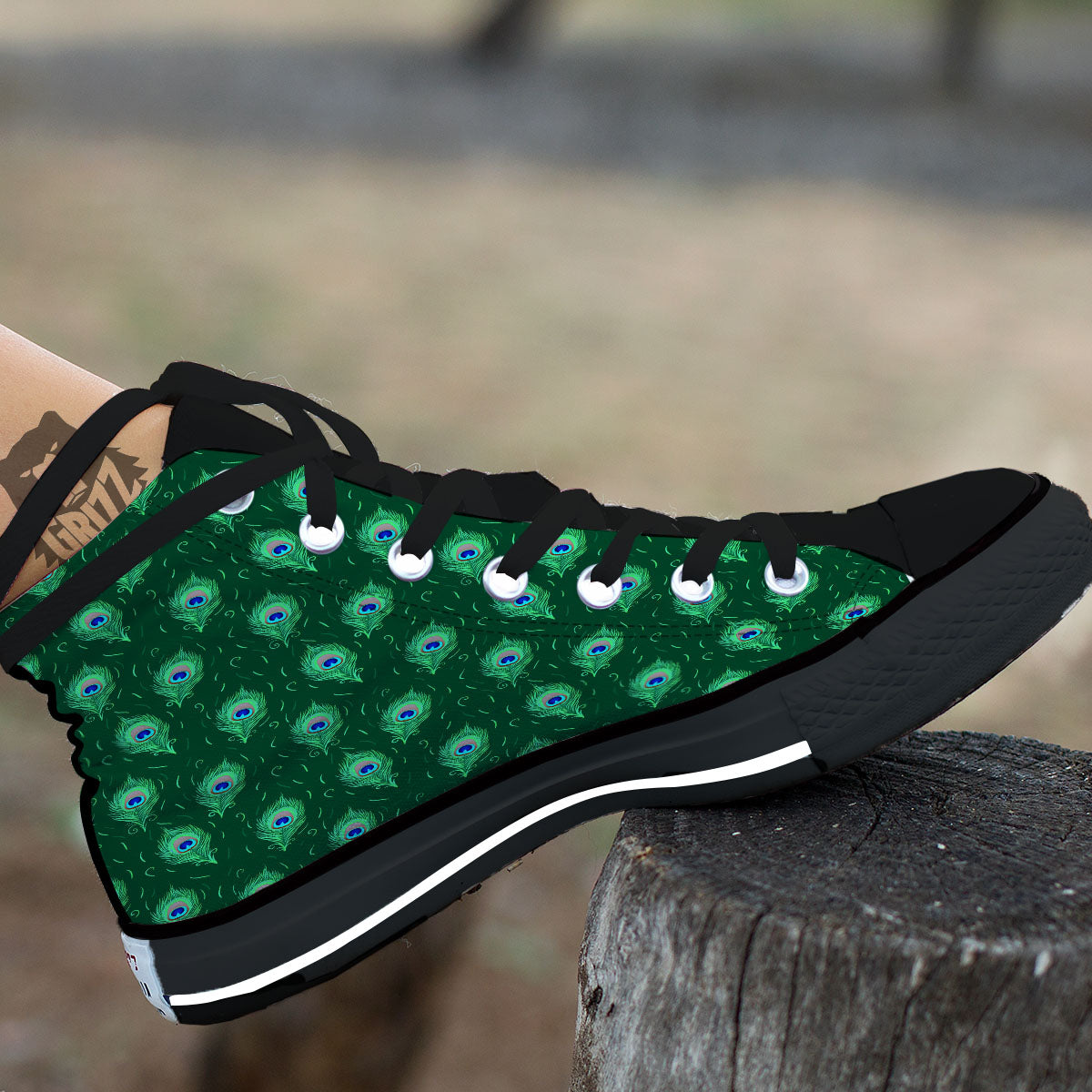 Feather Peacock Print Pattern High Top Shoes-grizzshop
