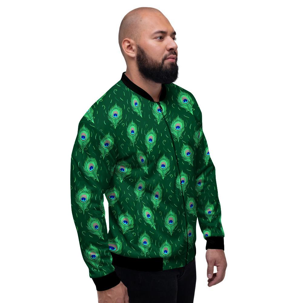 Feather Peacock Print Pattern Men's Bomber Jacket-grizzshop