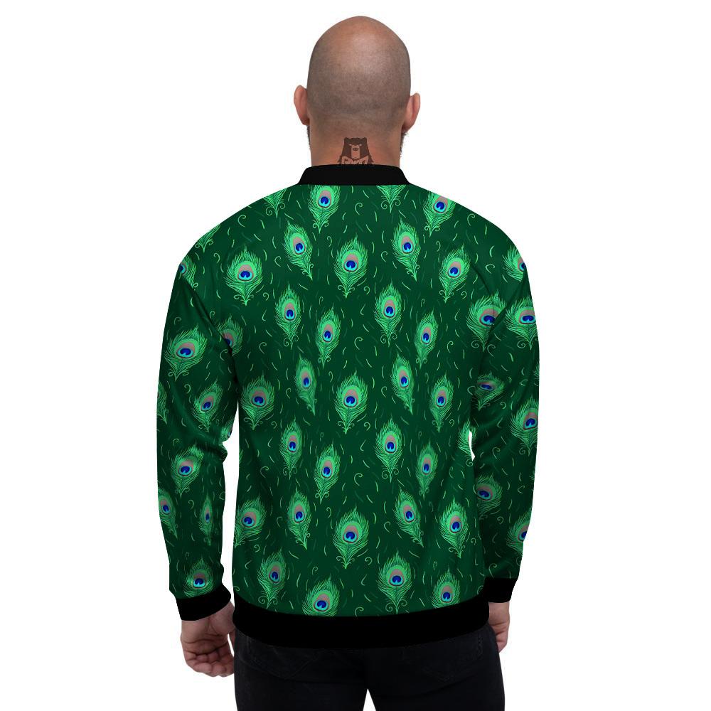 Feather Peacock Print Pattern Men's Bomber Jacket-grizzshop