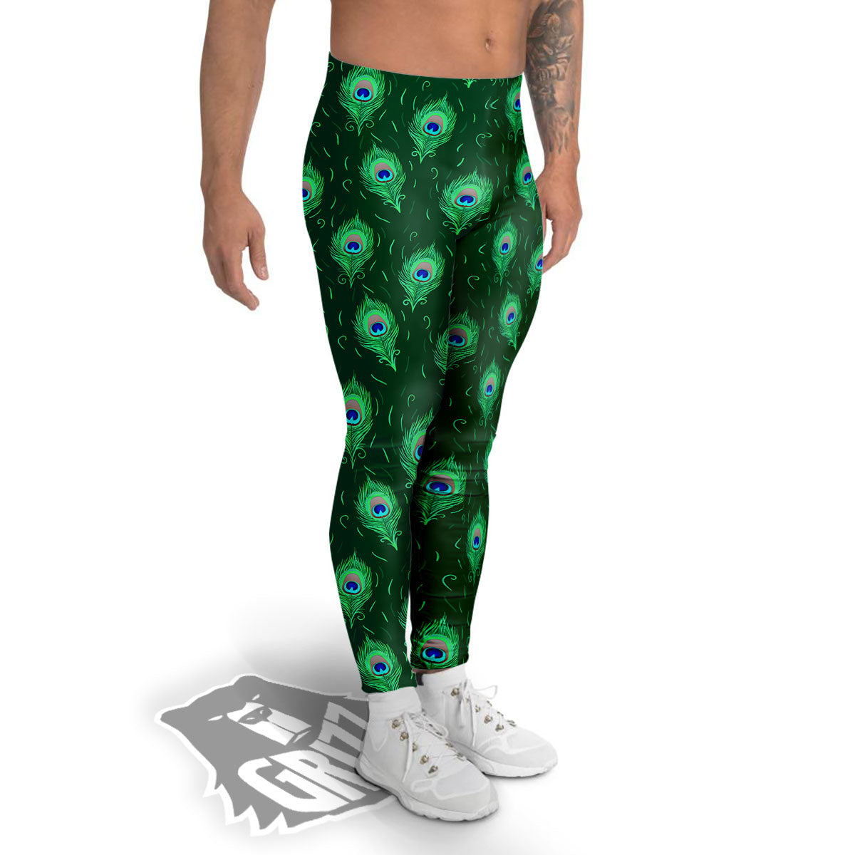 Feather Peacock Print Pattern Men's Leggings-grizzshop