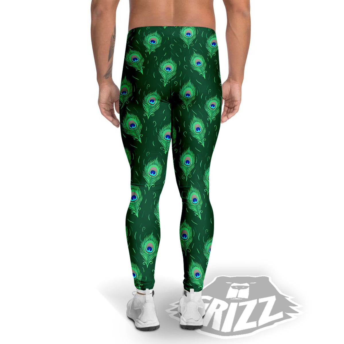 Feather Peacock Print Pattern Men's Leggings-grizzshop