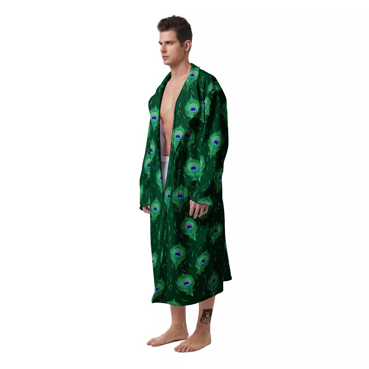 Feather Peacock Print Pattern Men's Robe-grizzshop