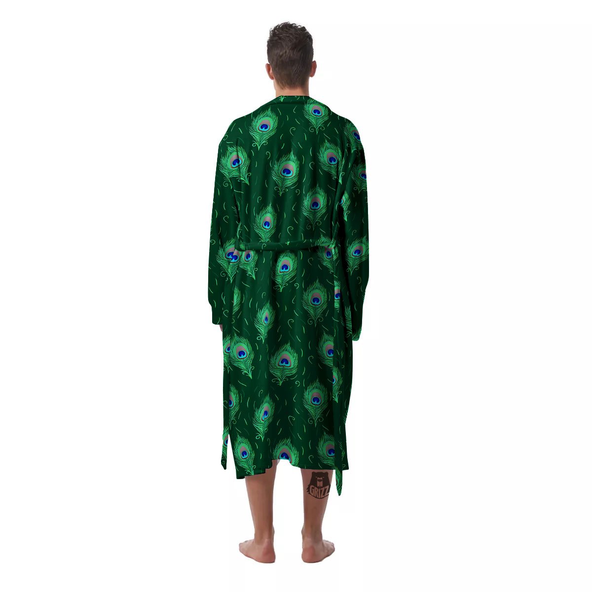 Feather Peacock Print Pattern Men's Robe-grizzshop