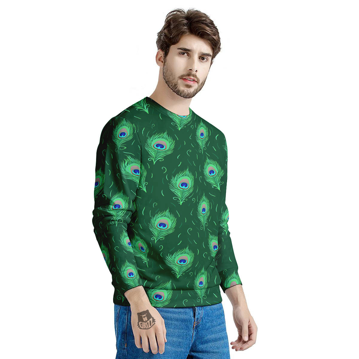 Feather Peacock Print Pattern Men's Sweatshirt-grizzshop