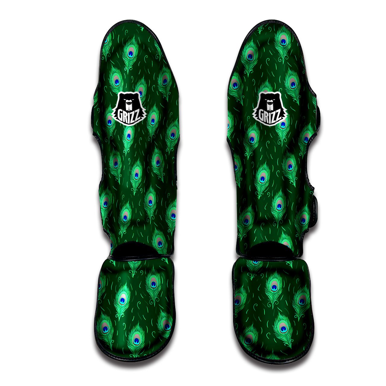 Feather Peacock Print Pattern Muay Thai Shin Guards-grizzshop