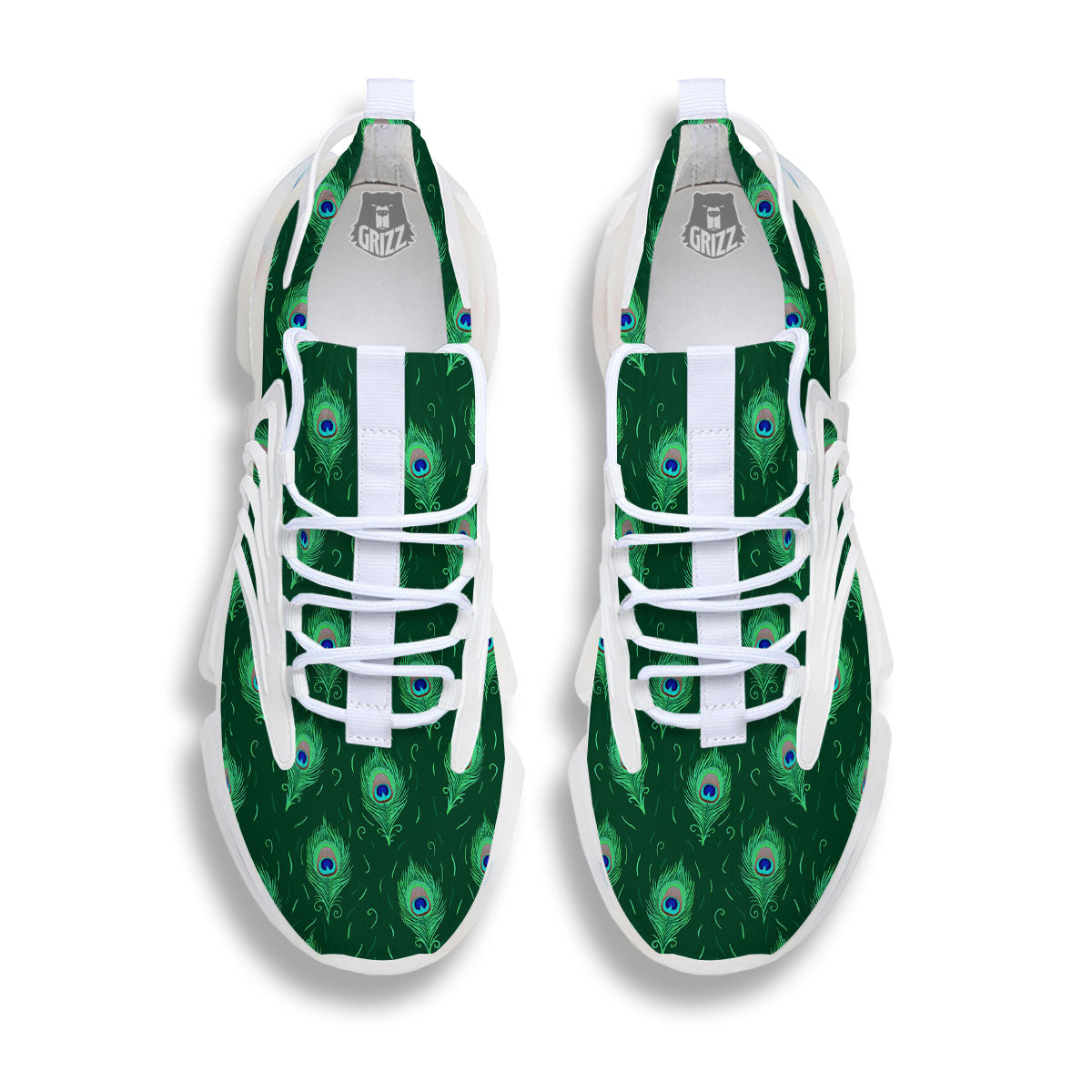 Feather Peacock Print Pattern White Gym Shoes-grizzshop