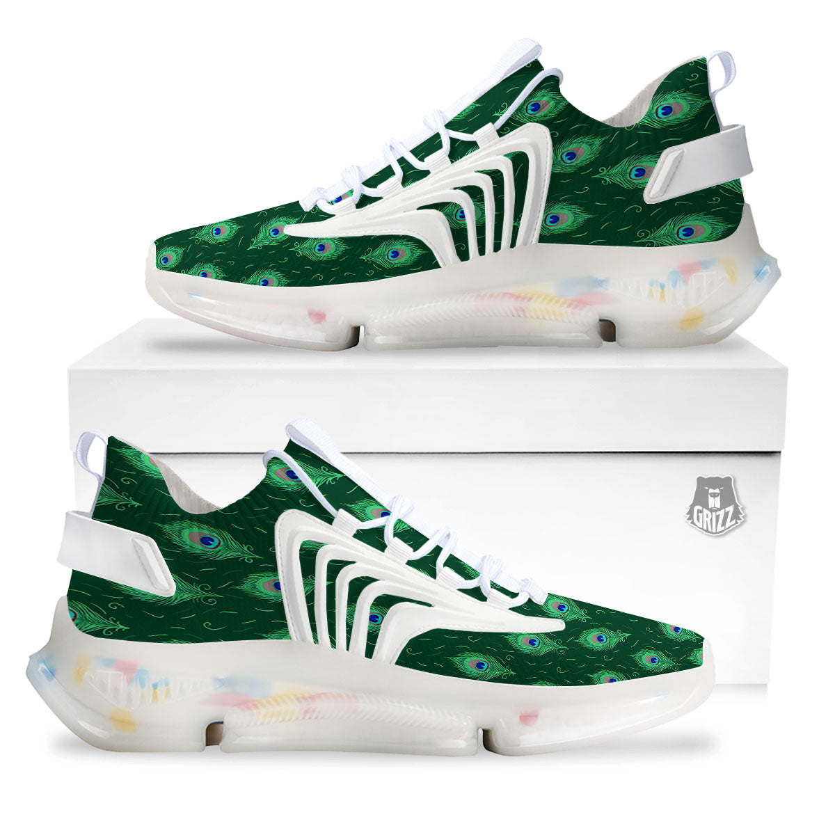 Feather Peacock Print Pattern White Gym Shoes-grizzshop