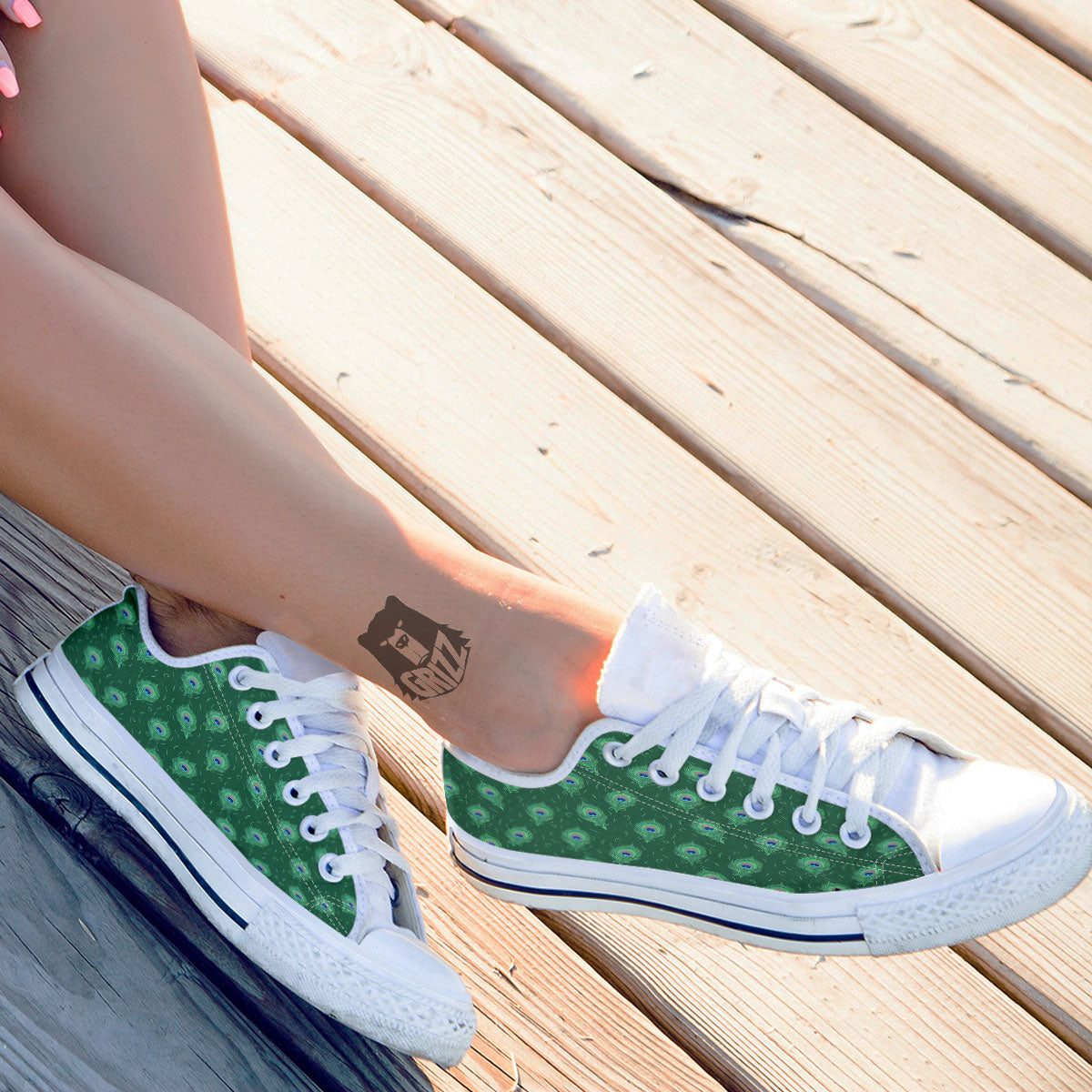 Feather Peacock Print Pattern White Low Top Shoes-grizzshop