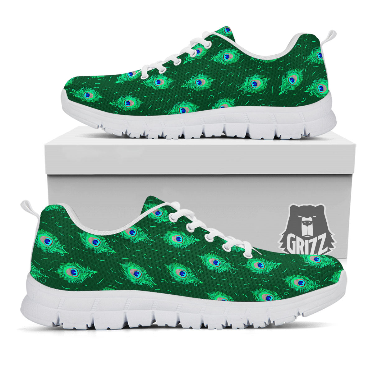 Feather Peacock Print Pattern White Sneaker-grizzshop