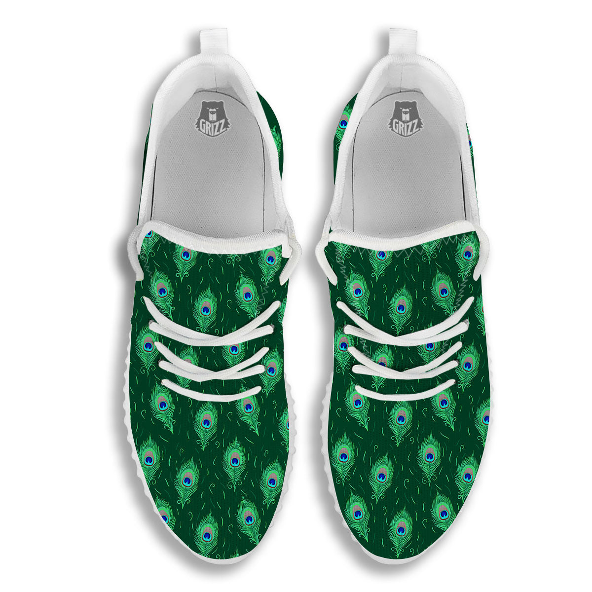 Feather Peacock Print Pattern White Walking Shoes-grizzshop