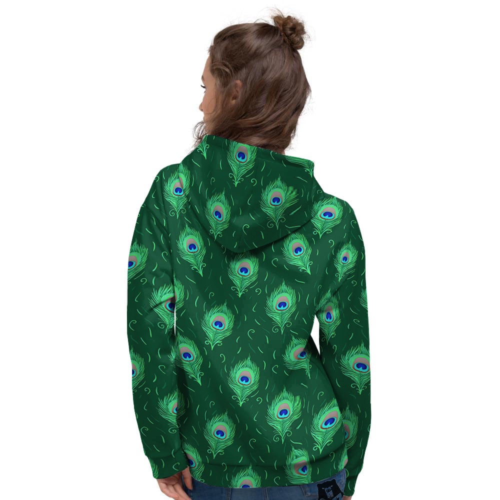 Feather Peacock Print Pattern Women's Hoodie-grizzshop