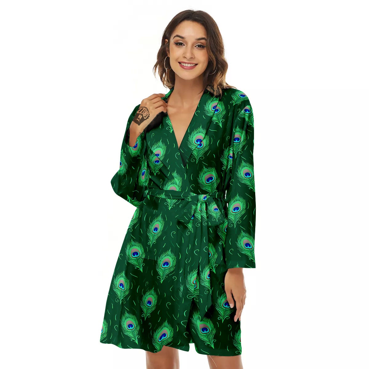Feather Peacock Print Pattern Women's Robe-grizzshop
