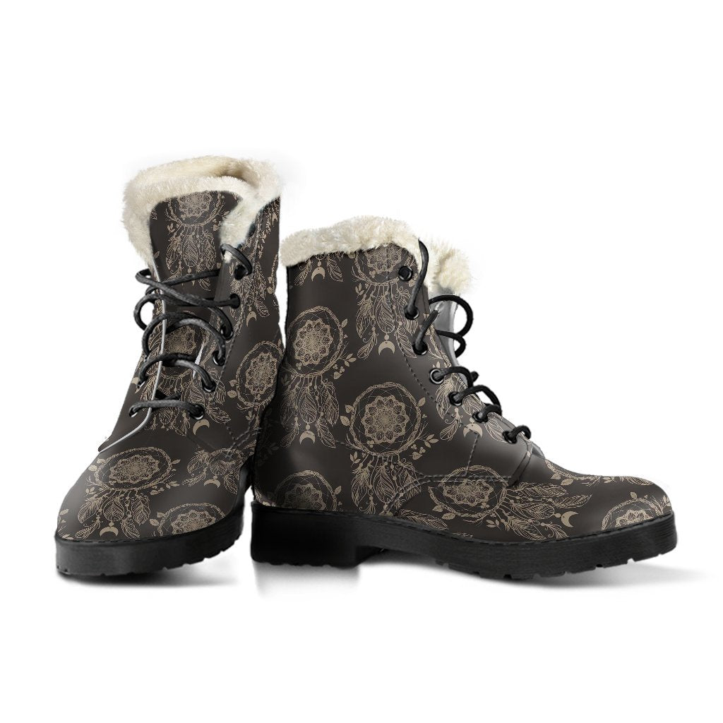 Feather Vintage Dream Catcher Pattern Print Comfy Winter Boots-grizzshop