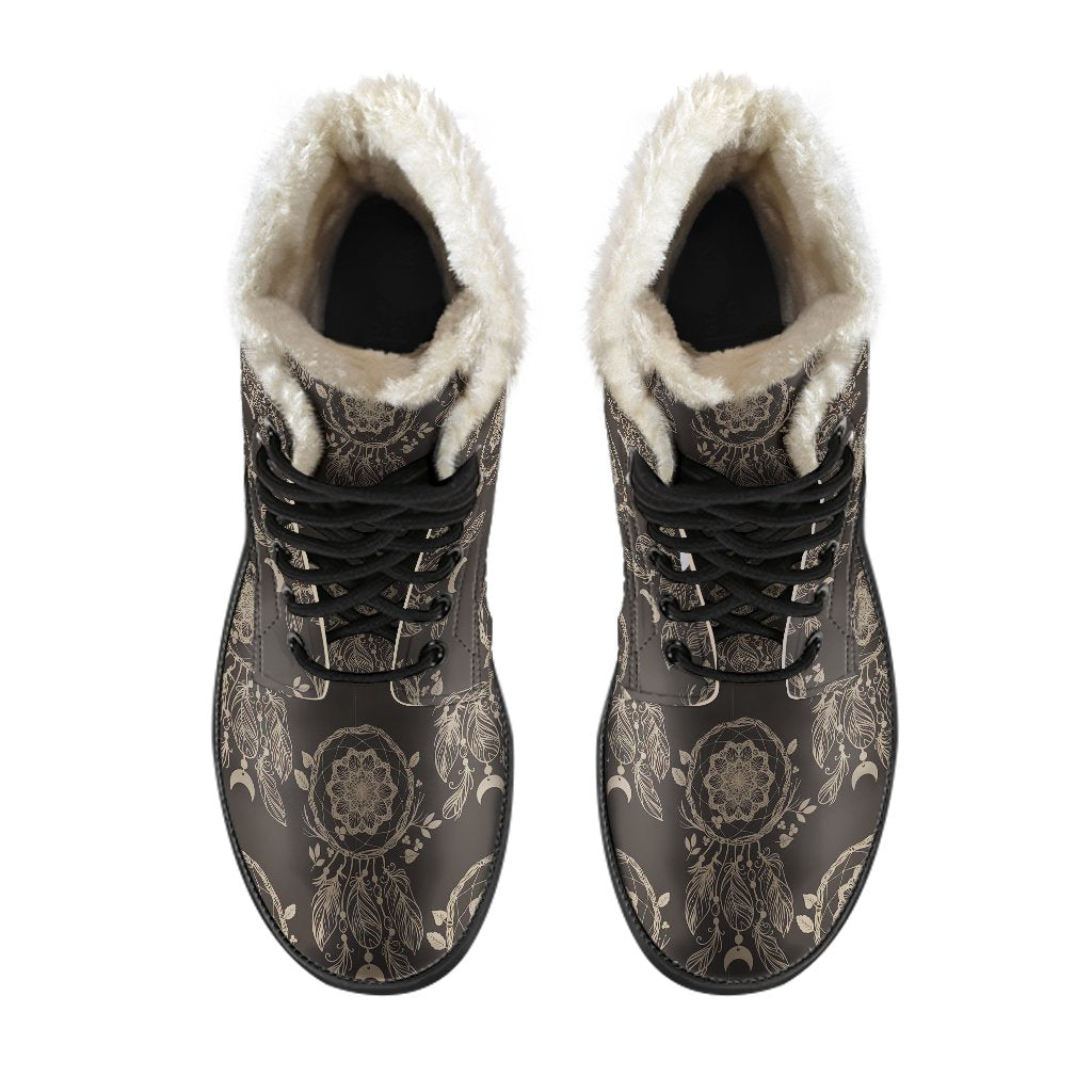 Feather Vintage Dream Catcher Pattern Print Comfy Winter Boots-grizzshop
