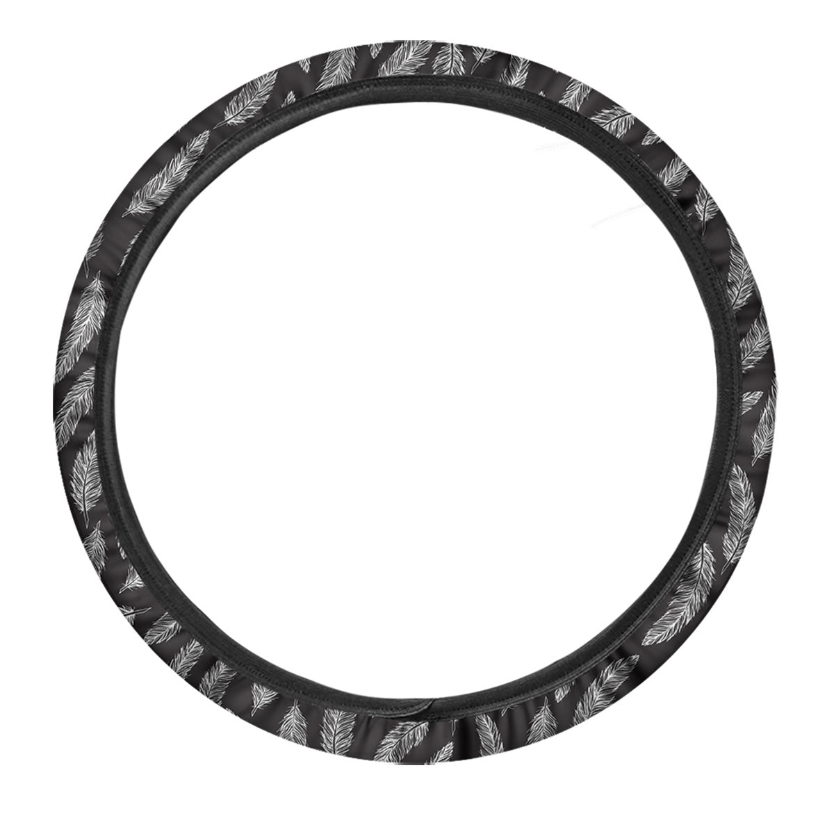 Feather White And Black Print Pattern Car Steering Wheel Cover-grizzshop