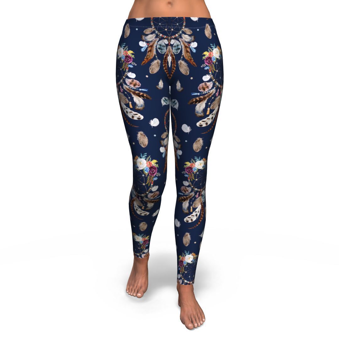 Feather Dream Catcher Blue Boho Pattern Print Pattern Women Leggings-grizzshop