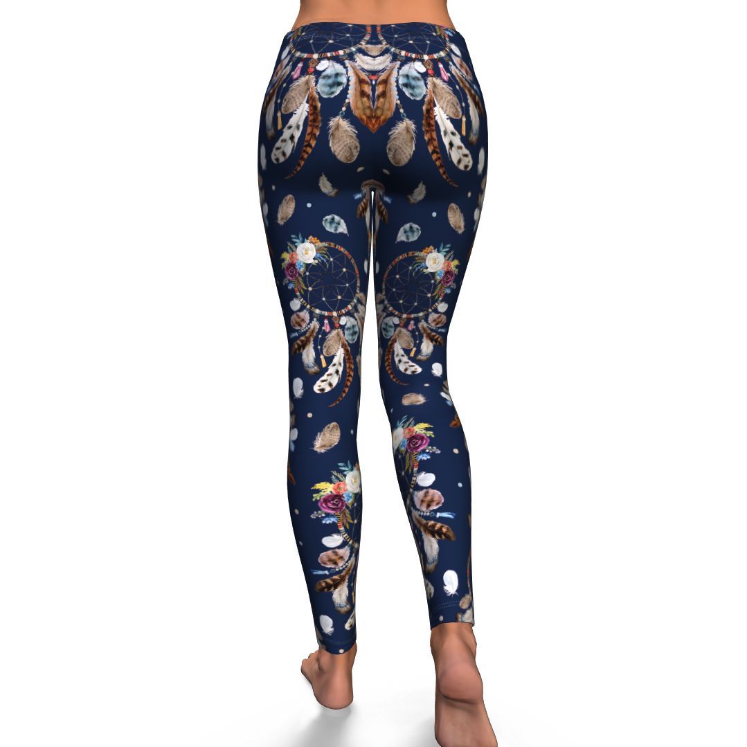 Feather Dream Catcher Blue Boho Pattern Print Pattern Women Leggings-grizzshop