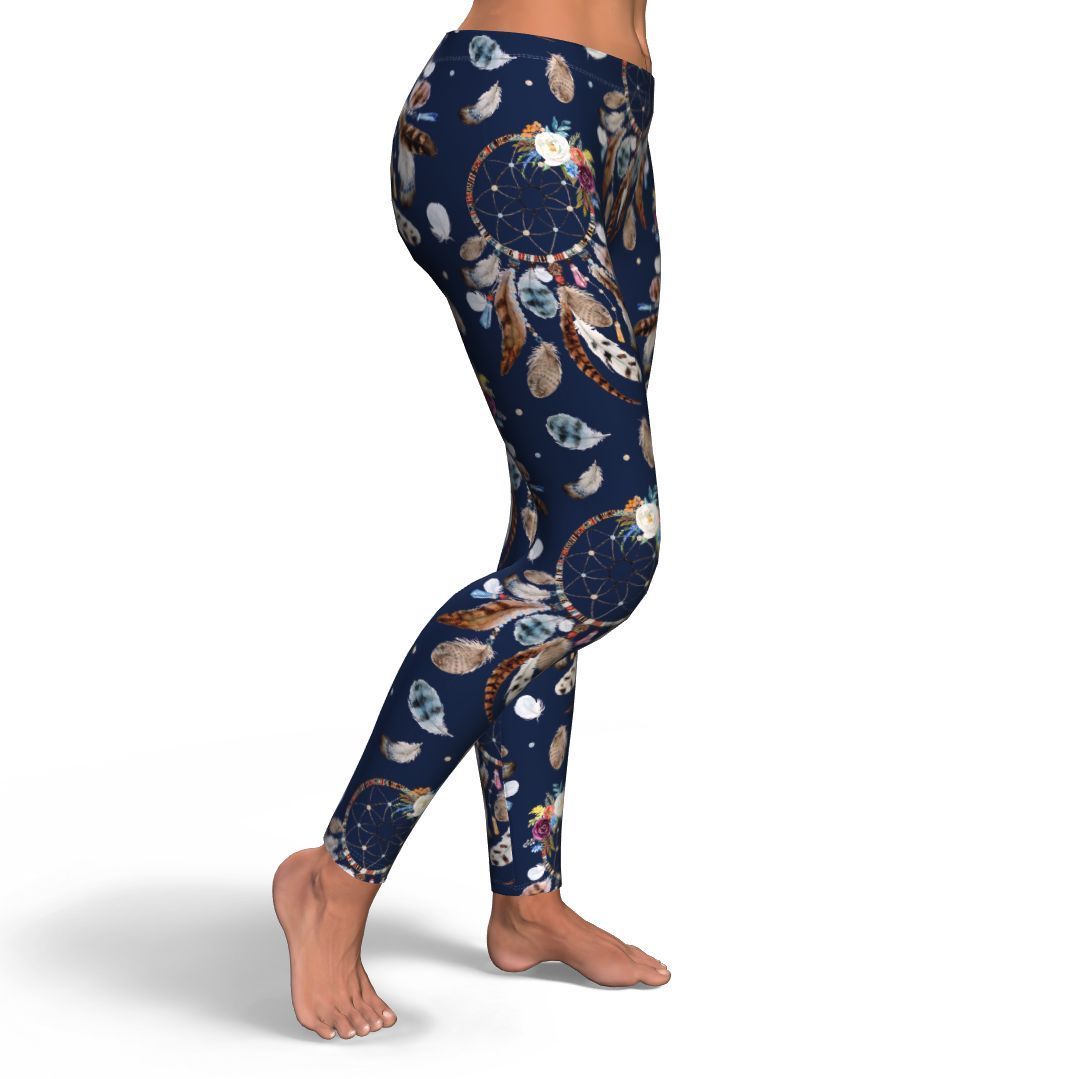Feather Dream Catcher Blue Boho Pattern Print Pattern Women Leggings-grizzshop