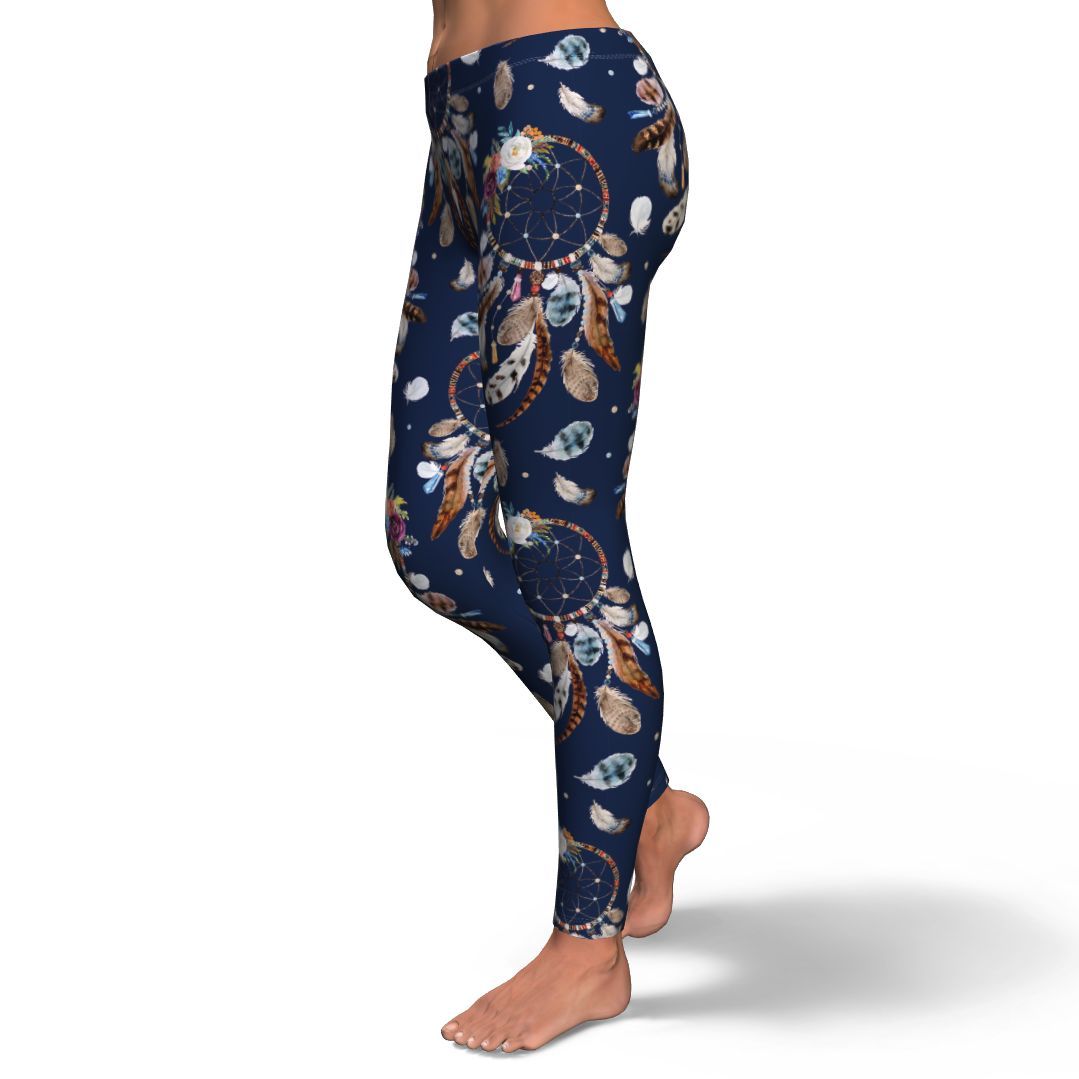 Feather Dream Catcher Blue Boho Pattern Print Pattern Women Leggings-grizzshop