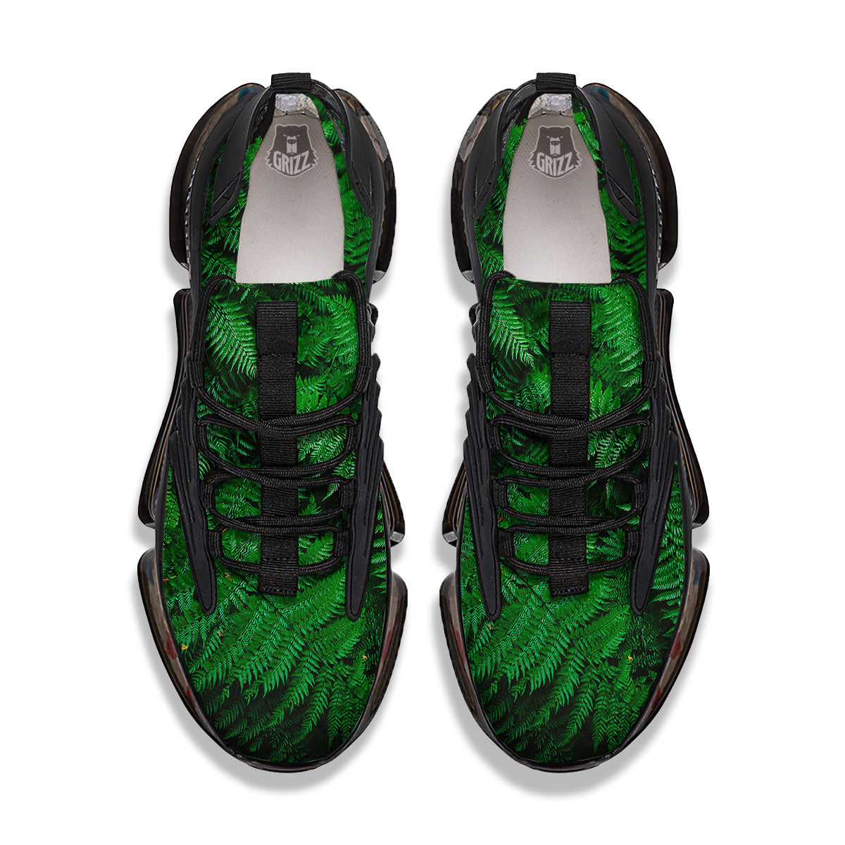 Fern Leaf Green Print Black Gym Shoes-grizzshop