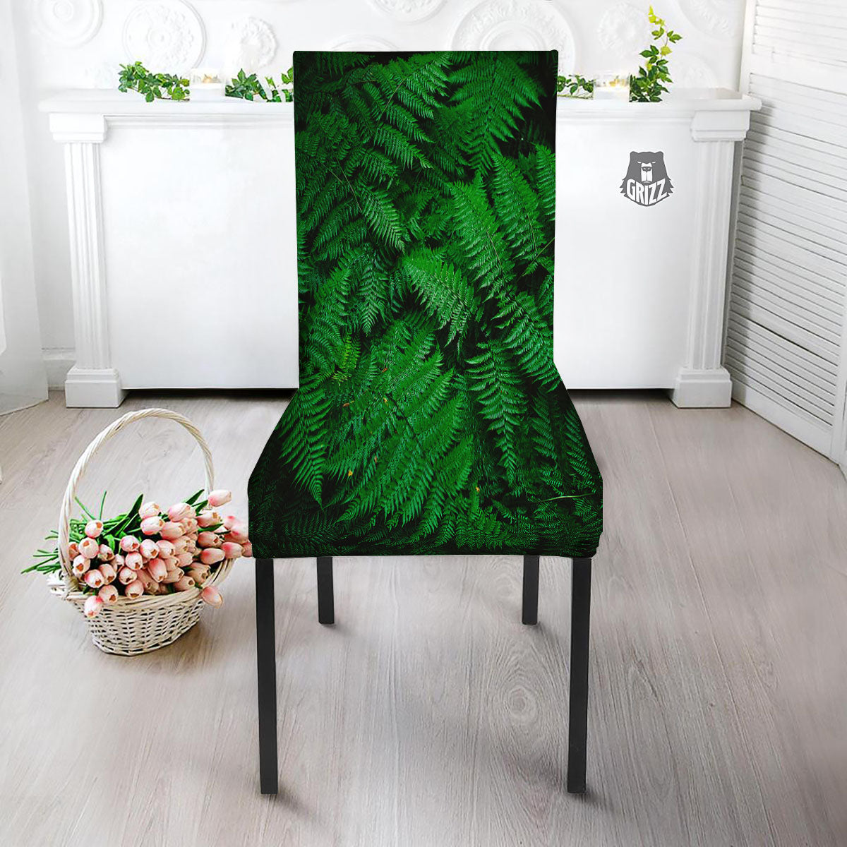 Fern Leaf Green Print Dining Chair Slipcover-grizzshop