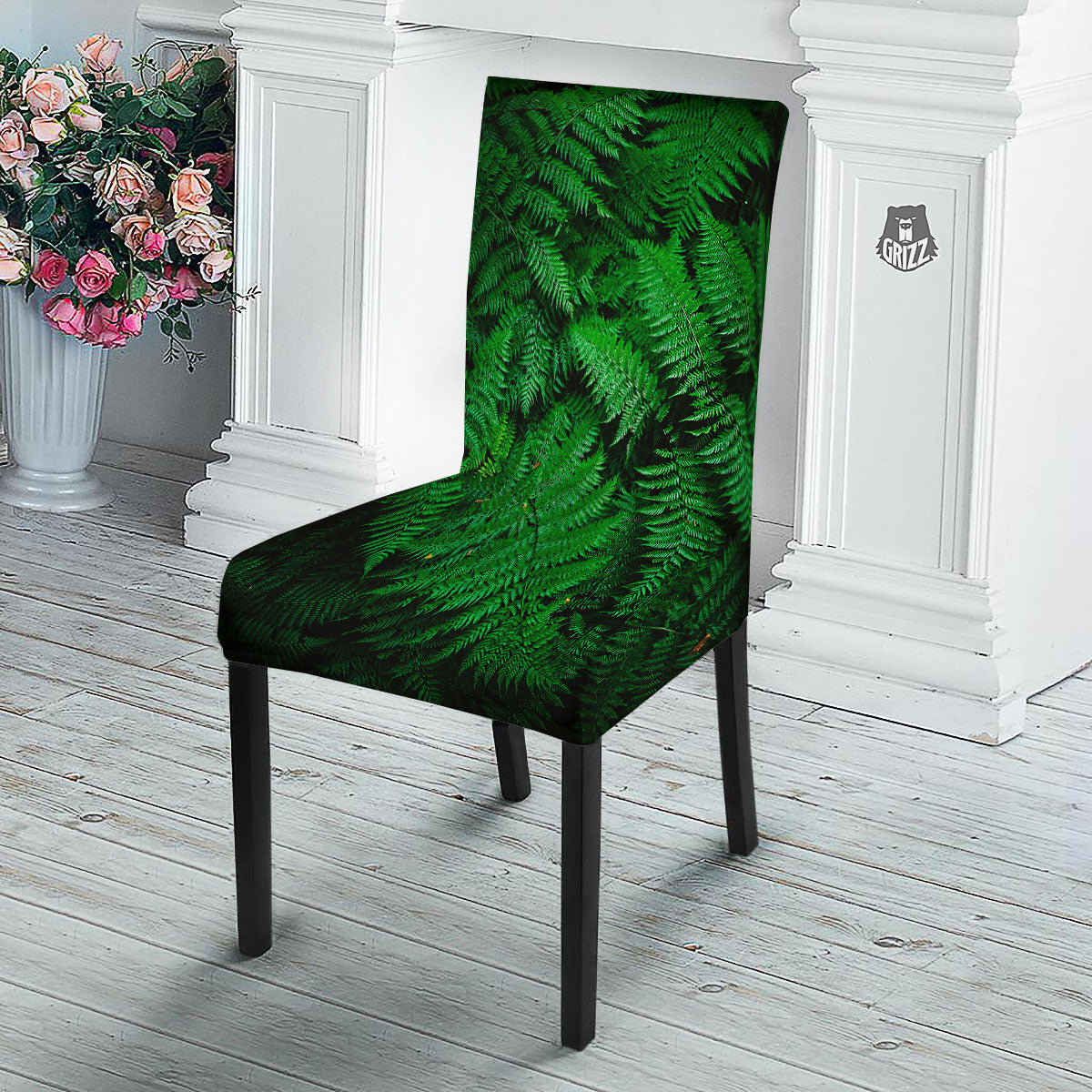 Fern Leaf Green Print Dining Chair Slipcover-grizzshop