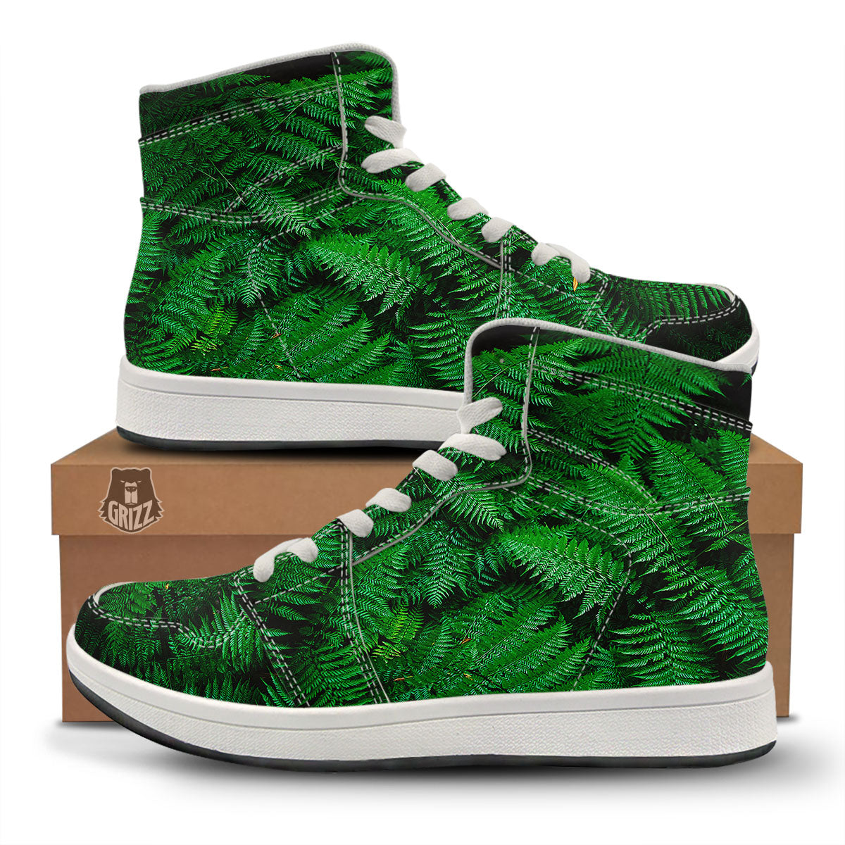 Fern Leaf Green Print High Top Sneakers-grizzshop