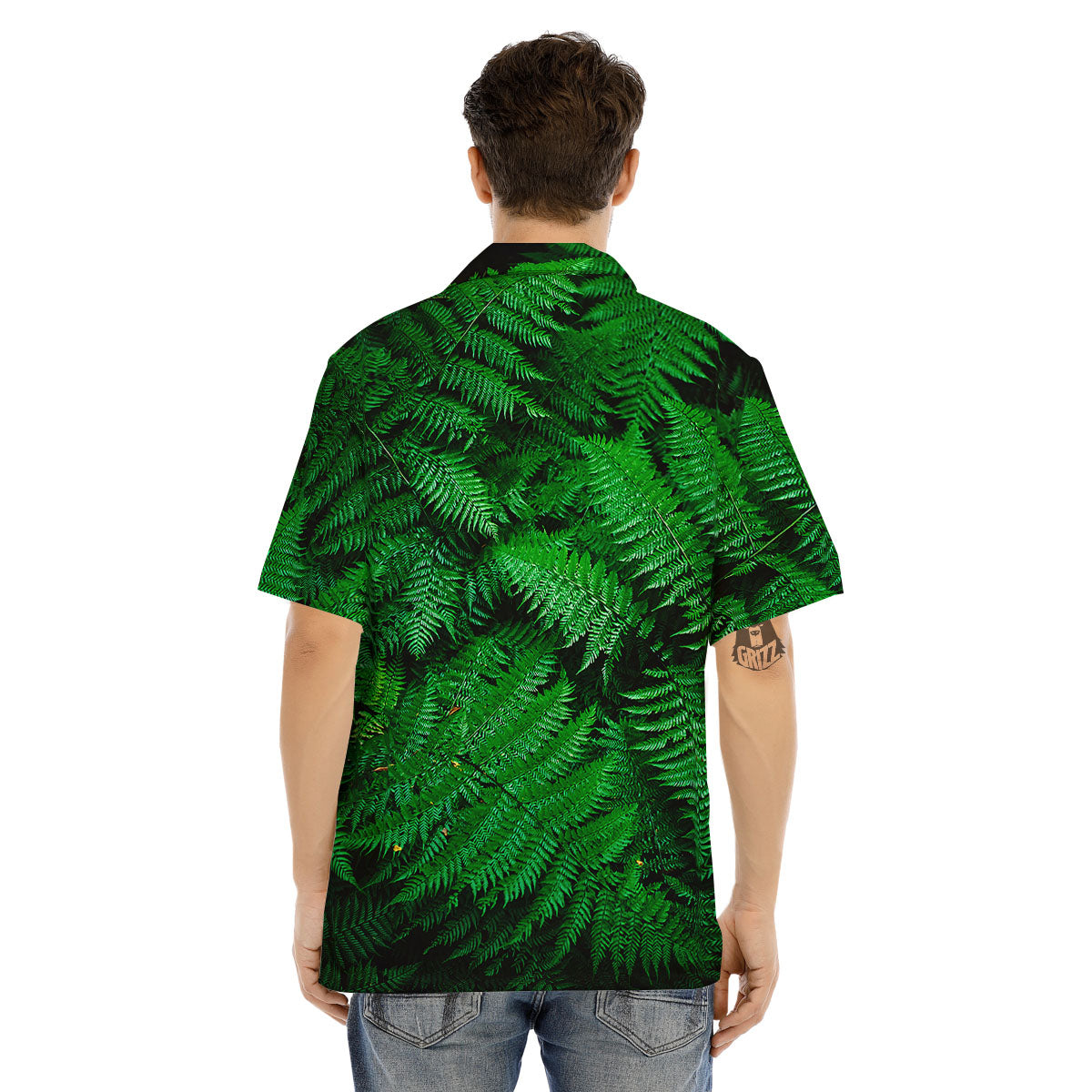Fern Leaf Green Print Men's Hawaiian Shirt-grizzshop