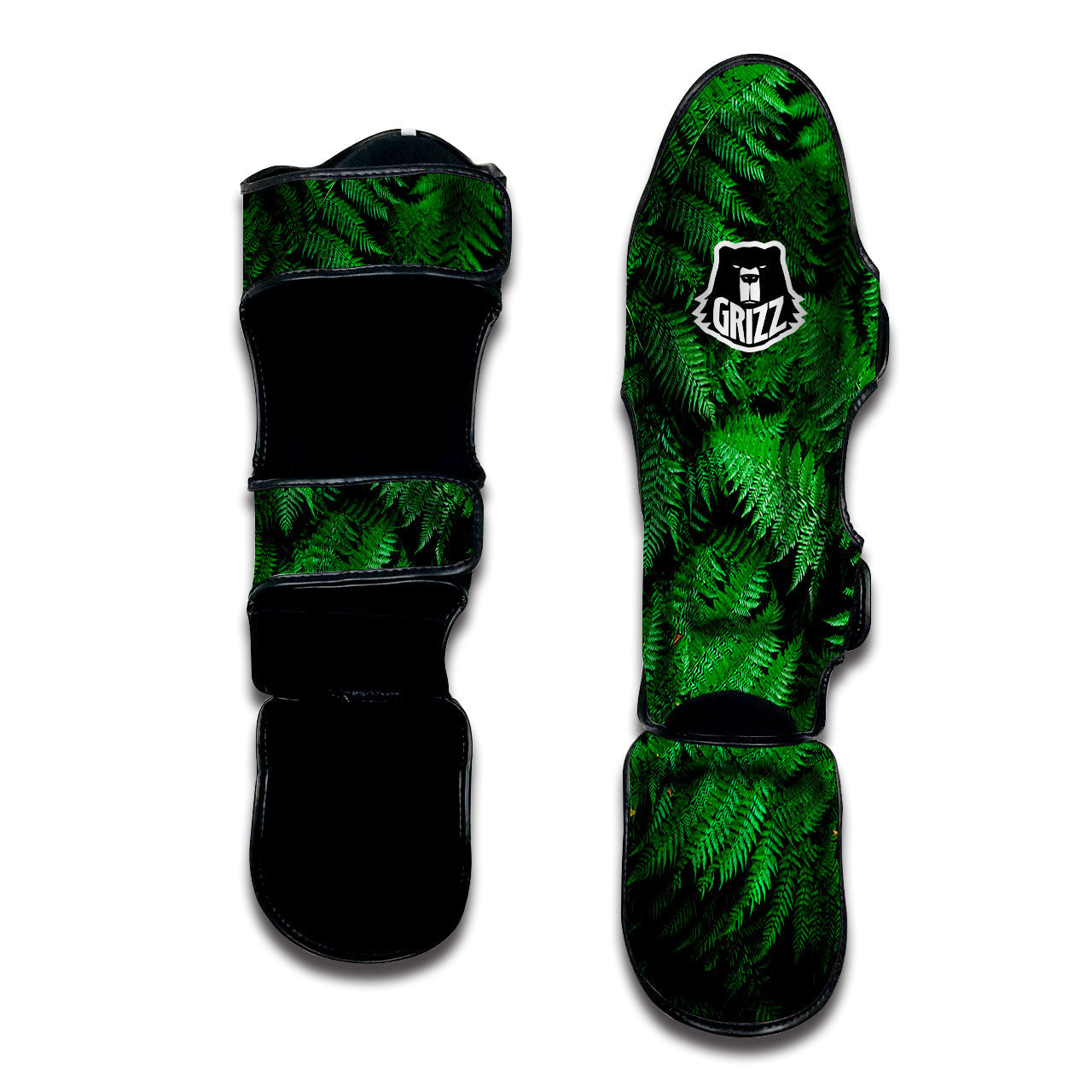 Fern Leaf Green Print Muay Thai Shin Guards-grizzshop